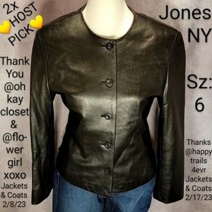 ❤Jones New York Collarless Faux Leather Jacket w/ 5 Button Closure